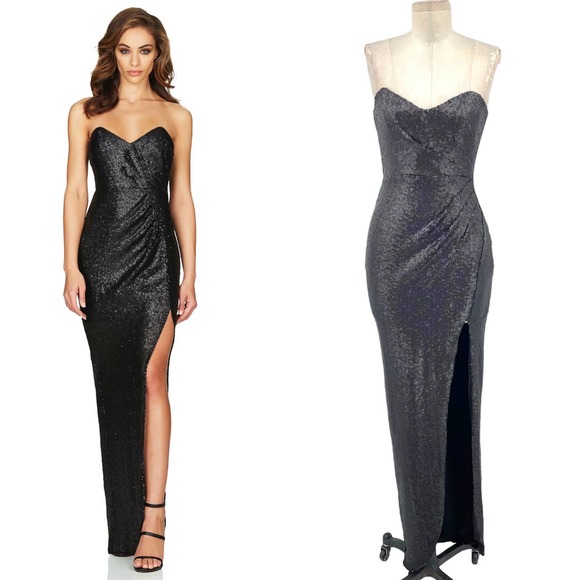 Nookie Dresses & Skirts - Nookie Black Strapless Sequin Gown with Side Thigh Slit